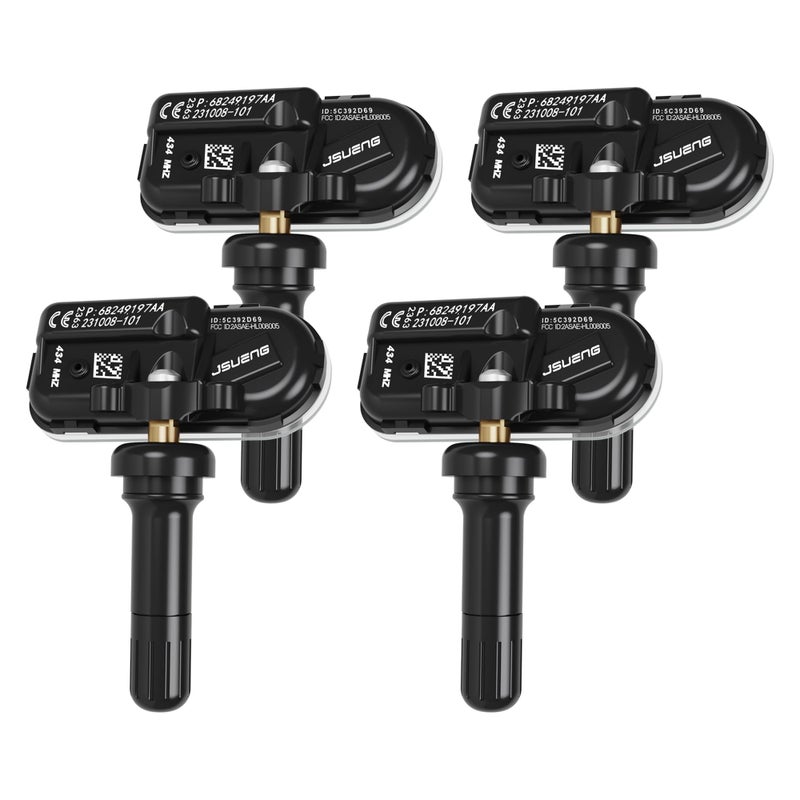 Jsueng TPMS Sensor, 4-Pack Tire Pressure Monitoring Sensor Compatible with Dodge RAM 1500 2500 3500 4500, Jeep Cherokee Replaces 68249197AA 68157568AA 433mhz - Image 1